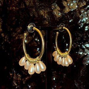 Gold hoops with dangling pearl Earrings!